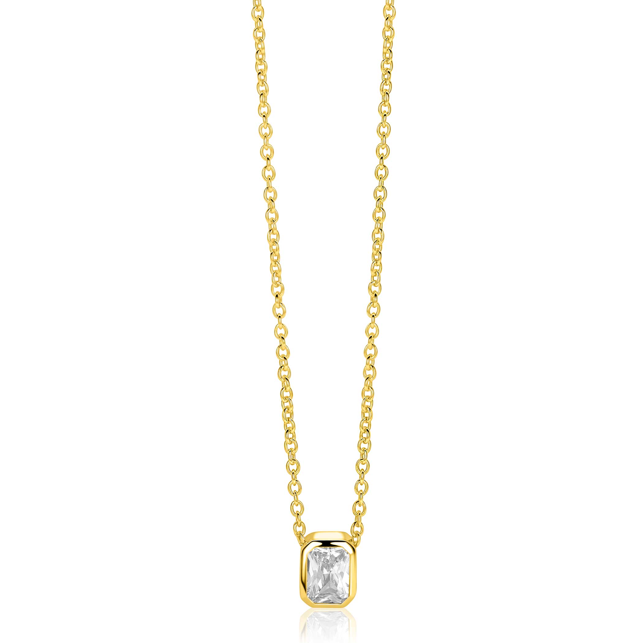 ZINZI zlv. collier gg.ver. hanger rechthoek zirconia