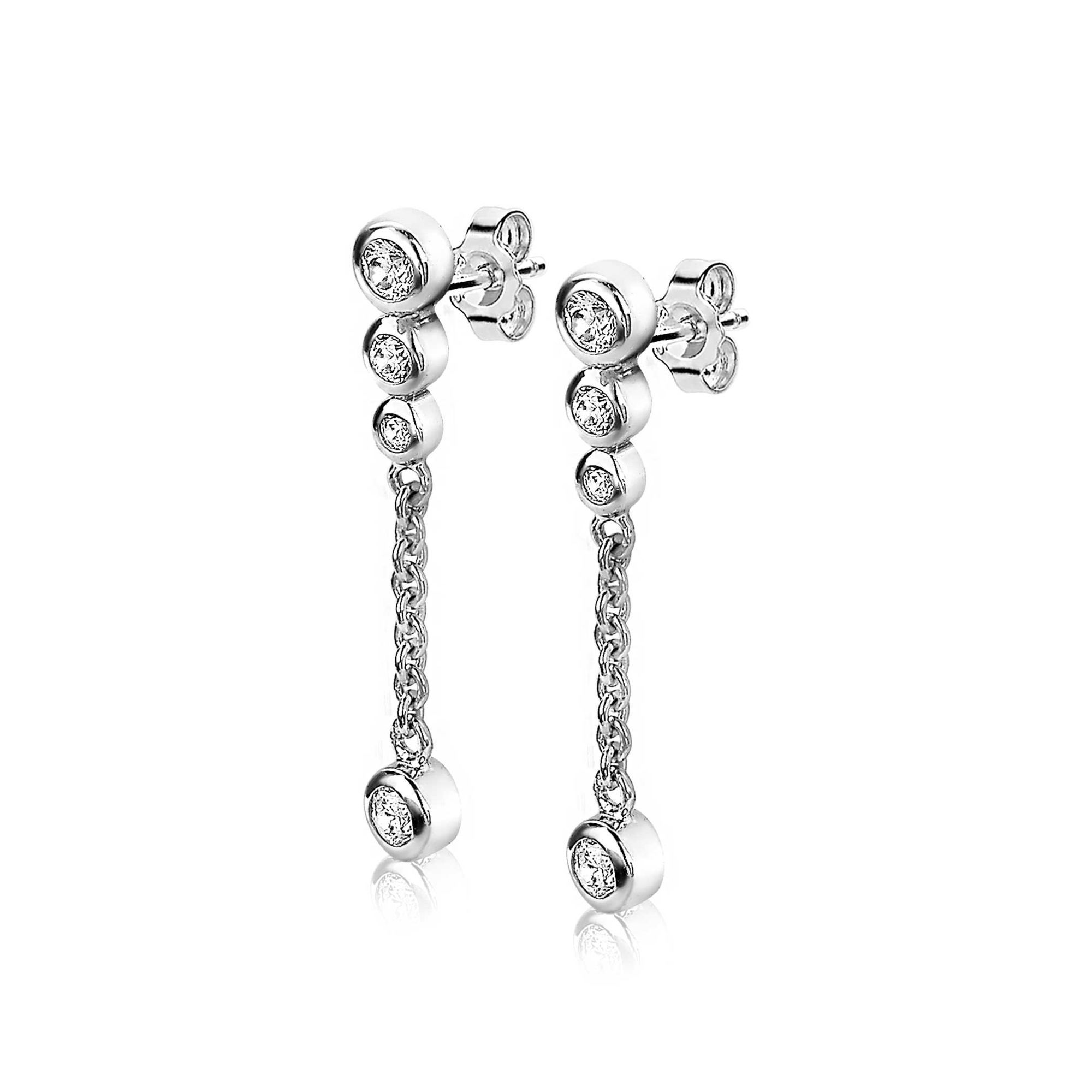 ZINZI silberne Ohrringe 25mm  weiße Zirkonias an Gliederkette  ZIO1962