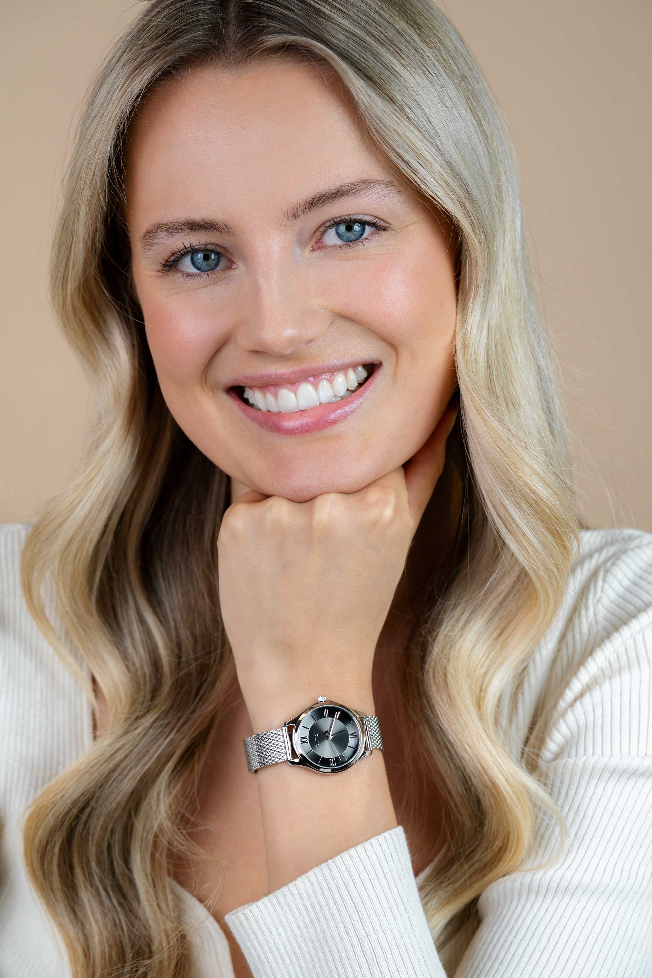 ZINZI Classy Mini Uhr 30 mm graues Zifferblatt Stahlgehäuse und Mesh-Armband ZIW1224M