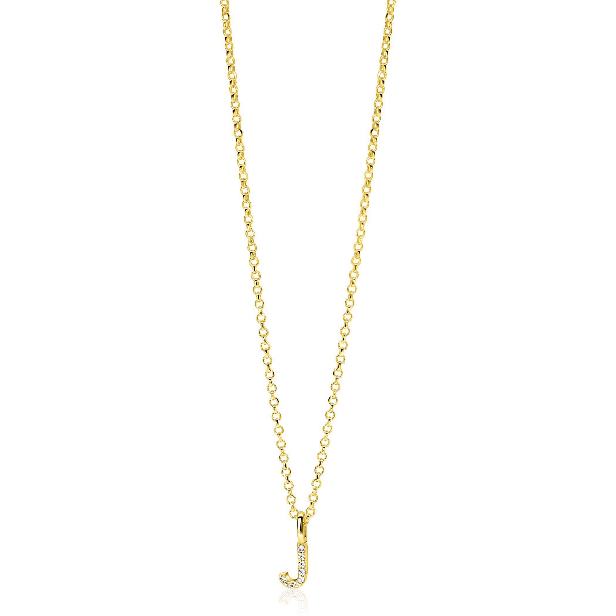 ZINZI zlv. hanger gg.verg.letter J bezet met zirconia's