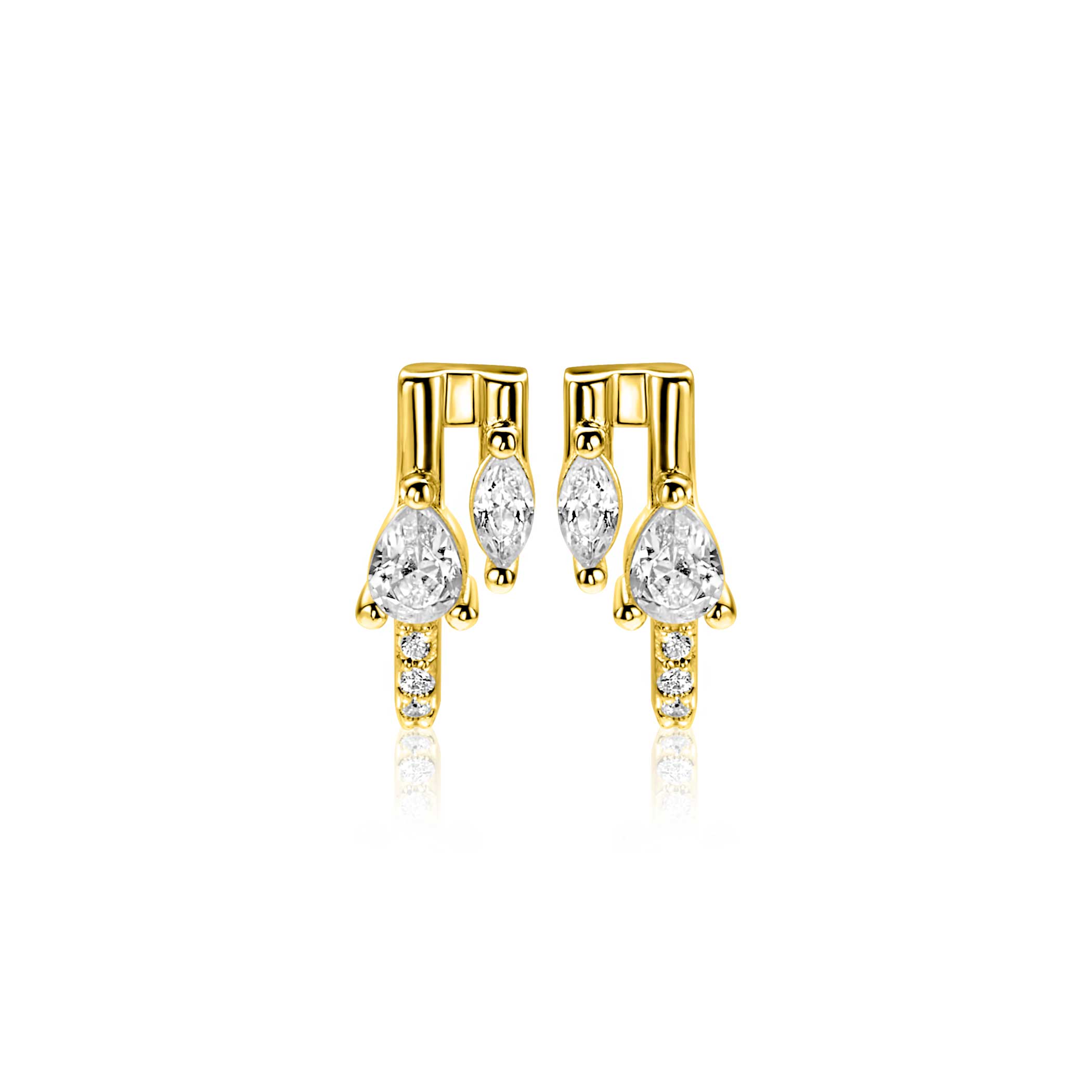12mm ZINZI Vergoldete Silberne Multi-Look Ohrstecker mit birnenförmigen und ovalen weißen Zirkonias ZIO2689Y