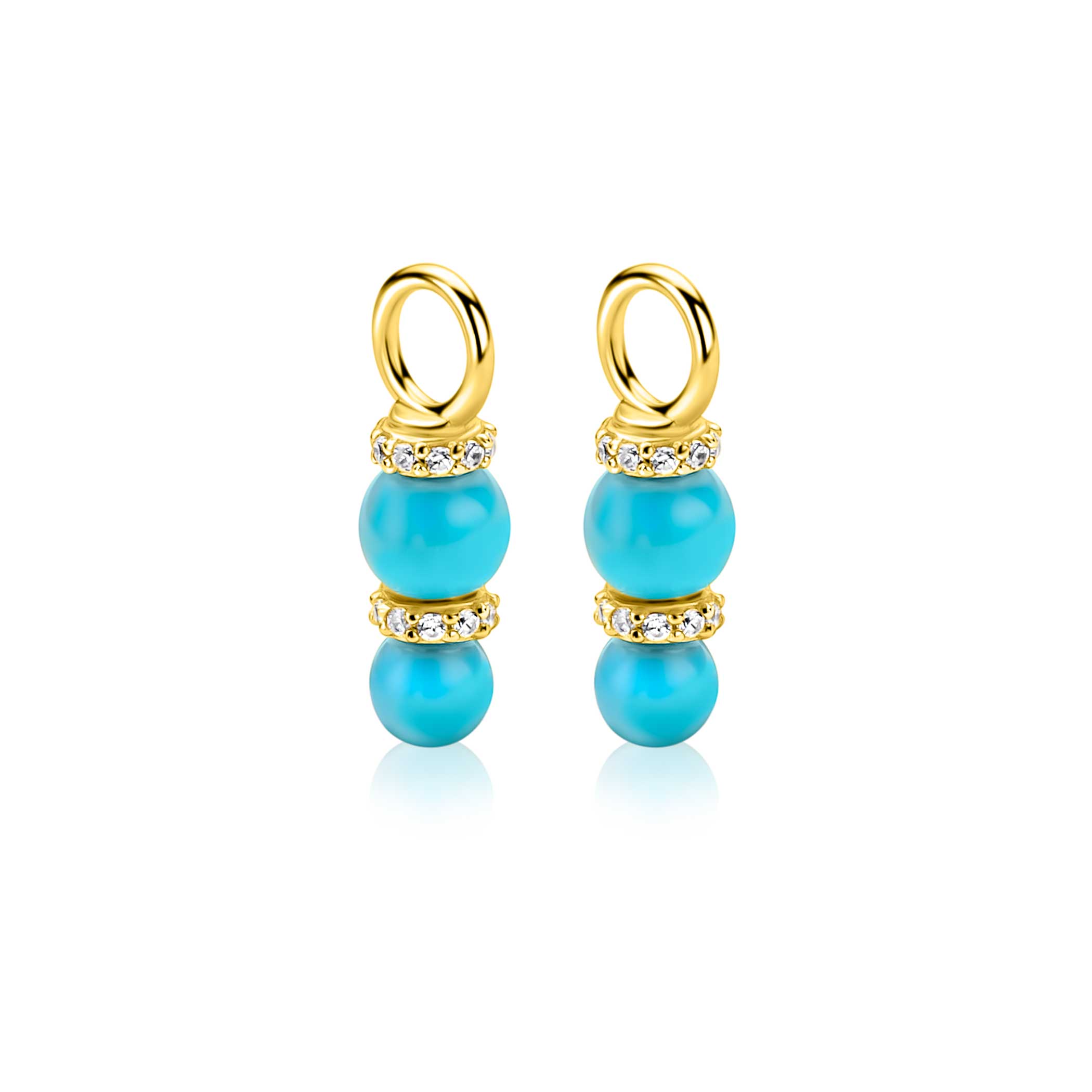 ZINZI zlv. oorbedels gg.verg. turquoise en zirconia's
