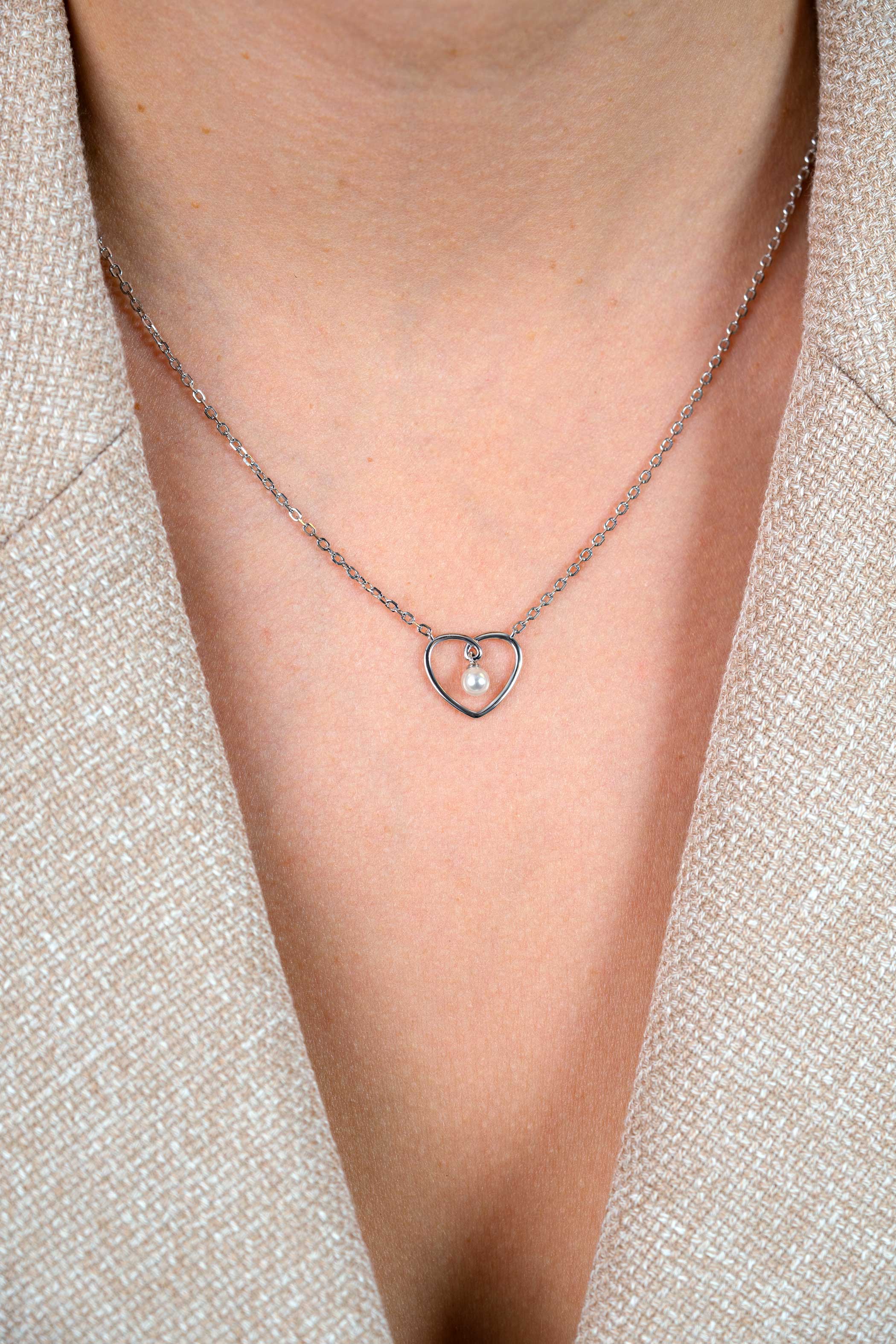 ZINZI zlv. collier met hart hanger en parel