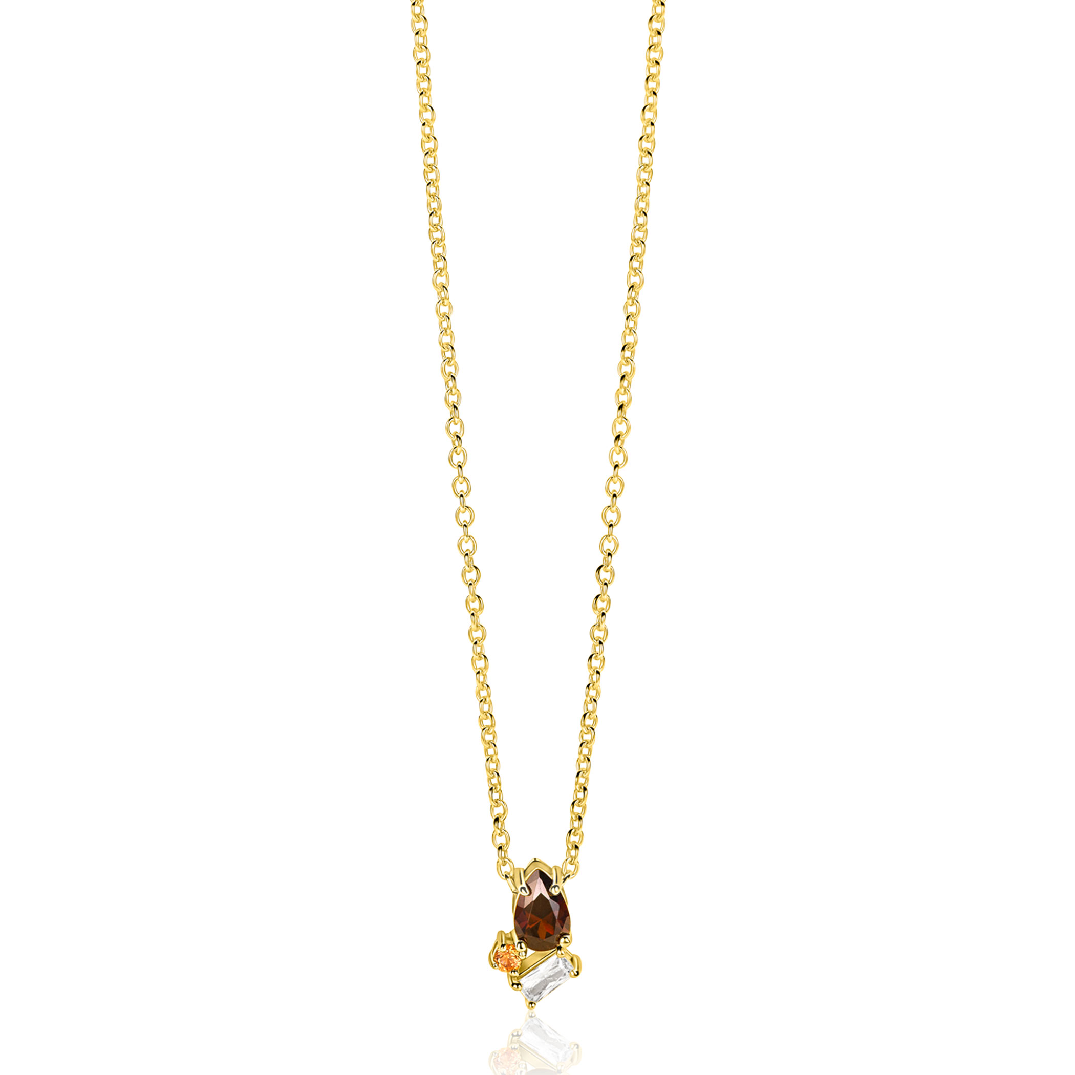 ZINZI zlv. fantasie collier gg.verg.bruine stenen