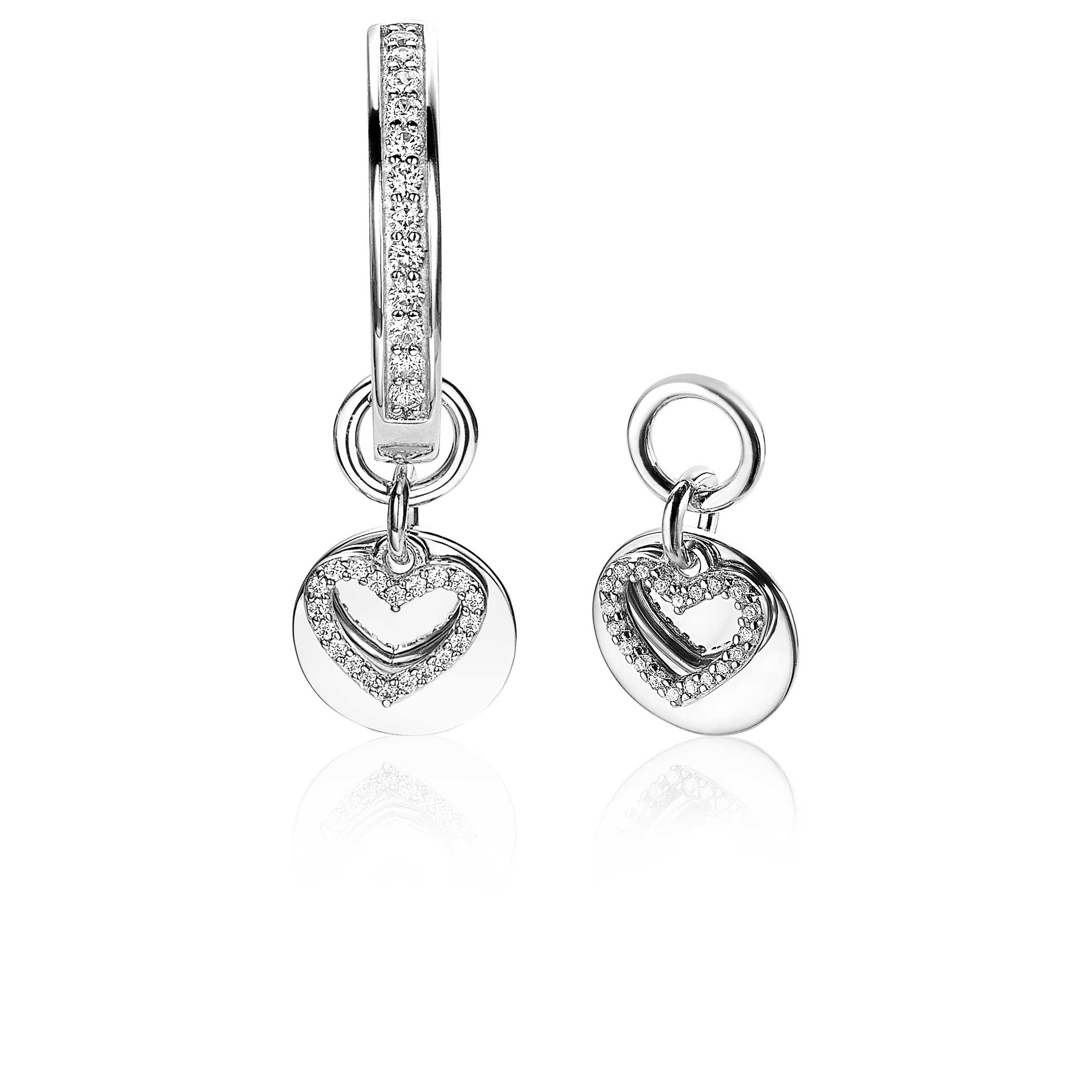 ZINZI silberne Ohrhänger doppelt Herz  weiß 10mm ZICH1767