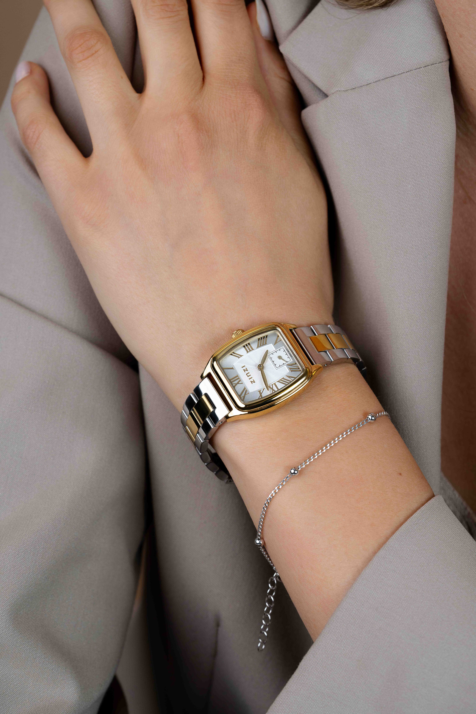 Zinzi horloge 26mm zilv.w.plaat bic.stln.band