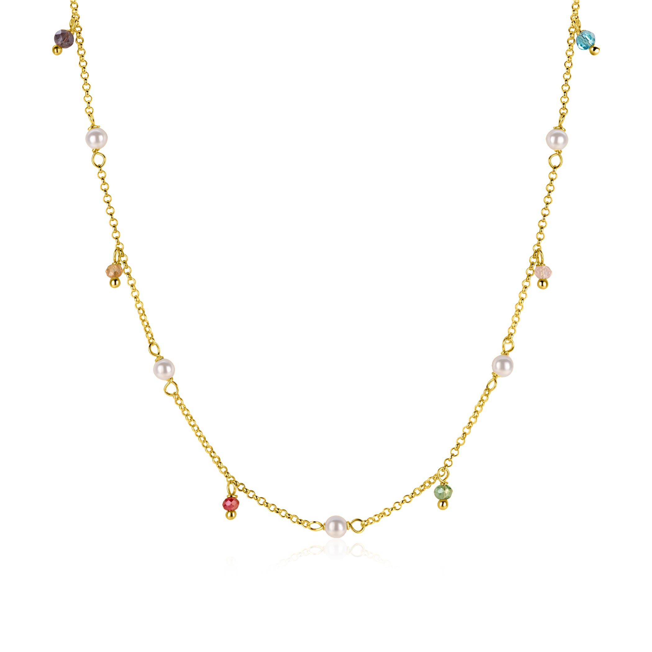 ZINZI zlv. collier gg.verg. parel en kleursteentjes