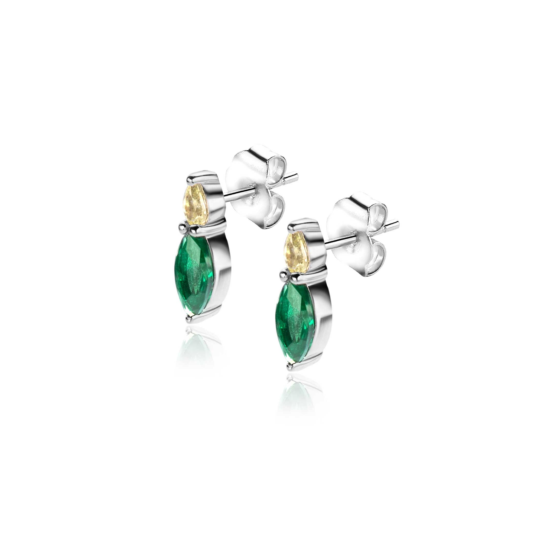 ZINZI zlv. oorknopjes groen en gele zirconia's