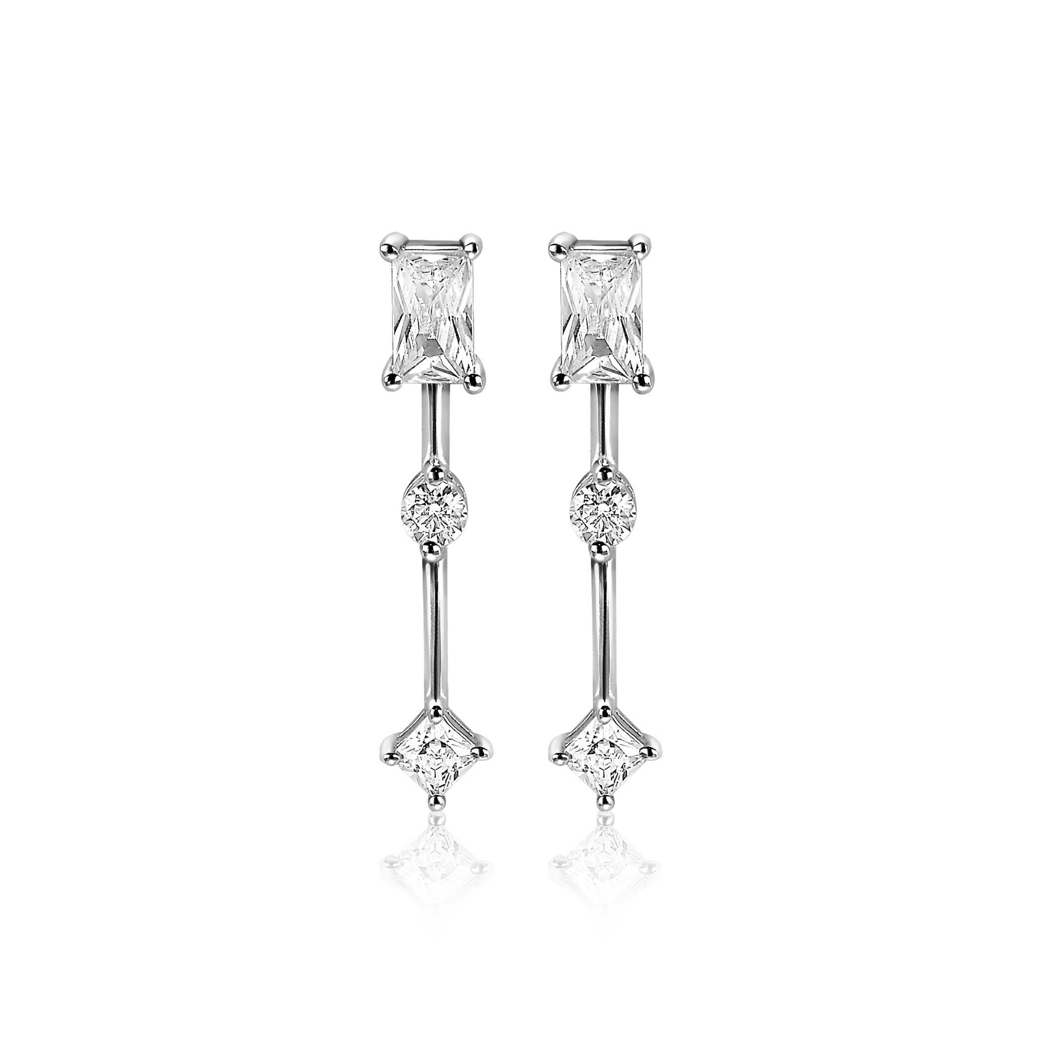 ZINZI silberne enge Ohrhänger 22mm rund quadratisch Rechteck  weiß 22mm ZIO2044