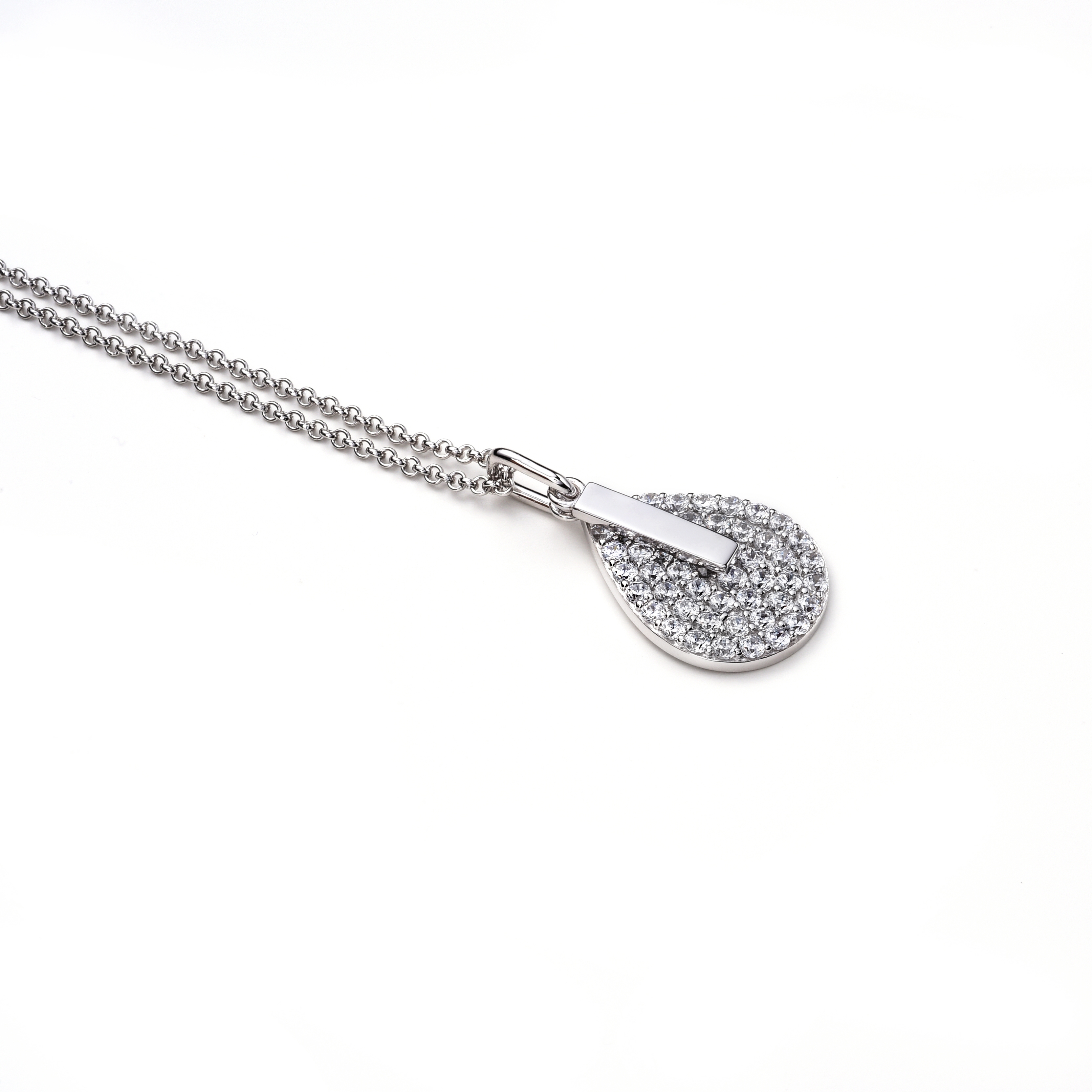 ZINZI zlv. hanger druppel zirc. en staafje + coll.45cm