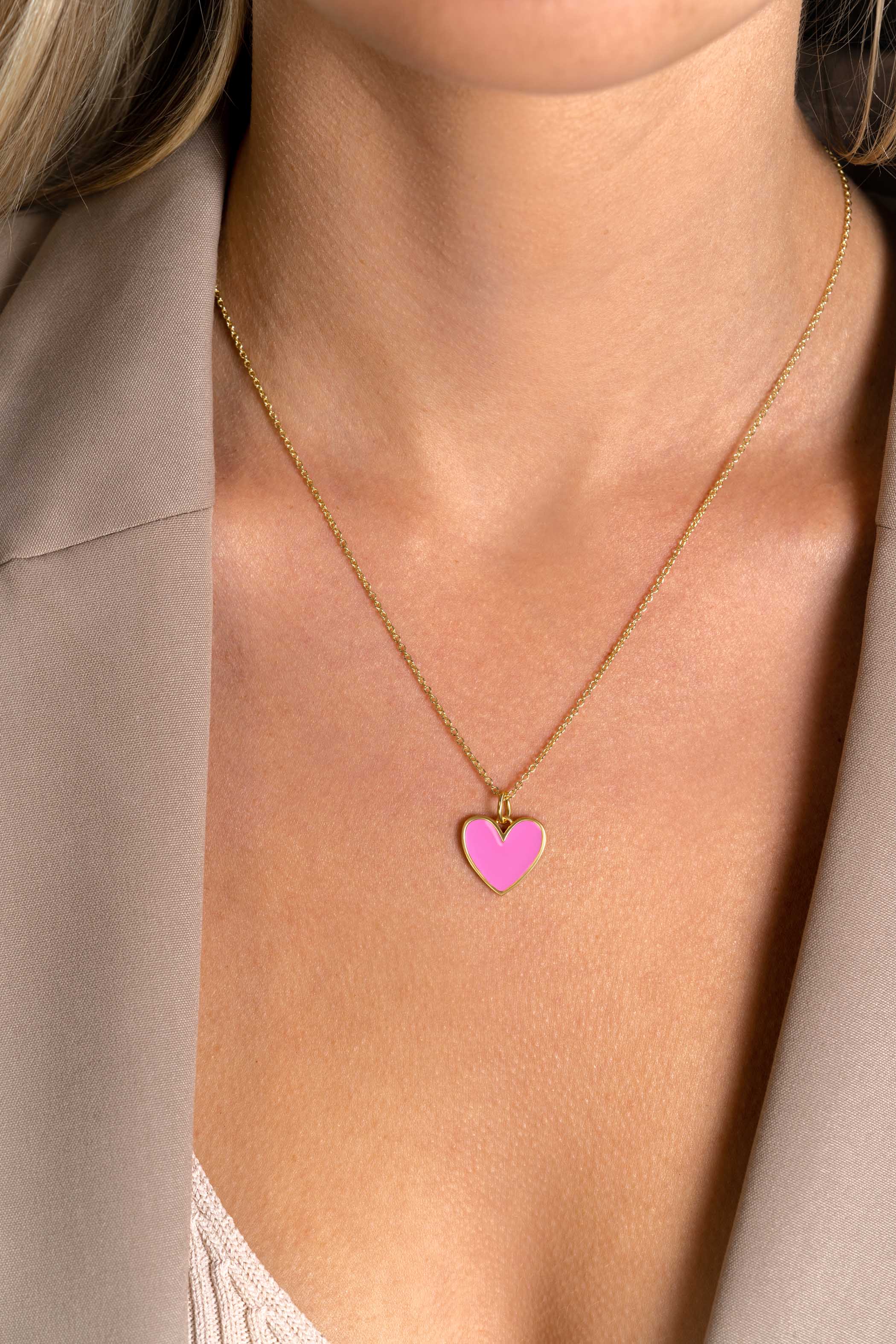 ZINZI zlv. hanger hart geel verguld roze