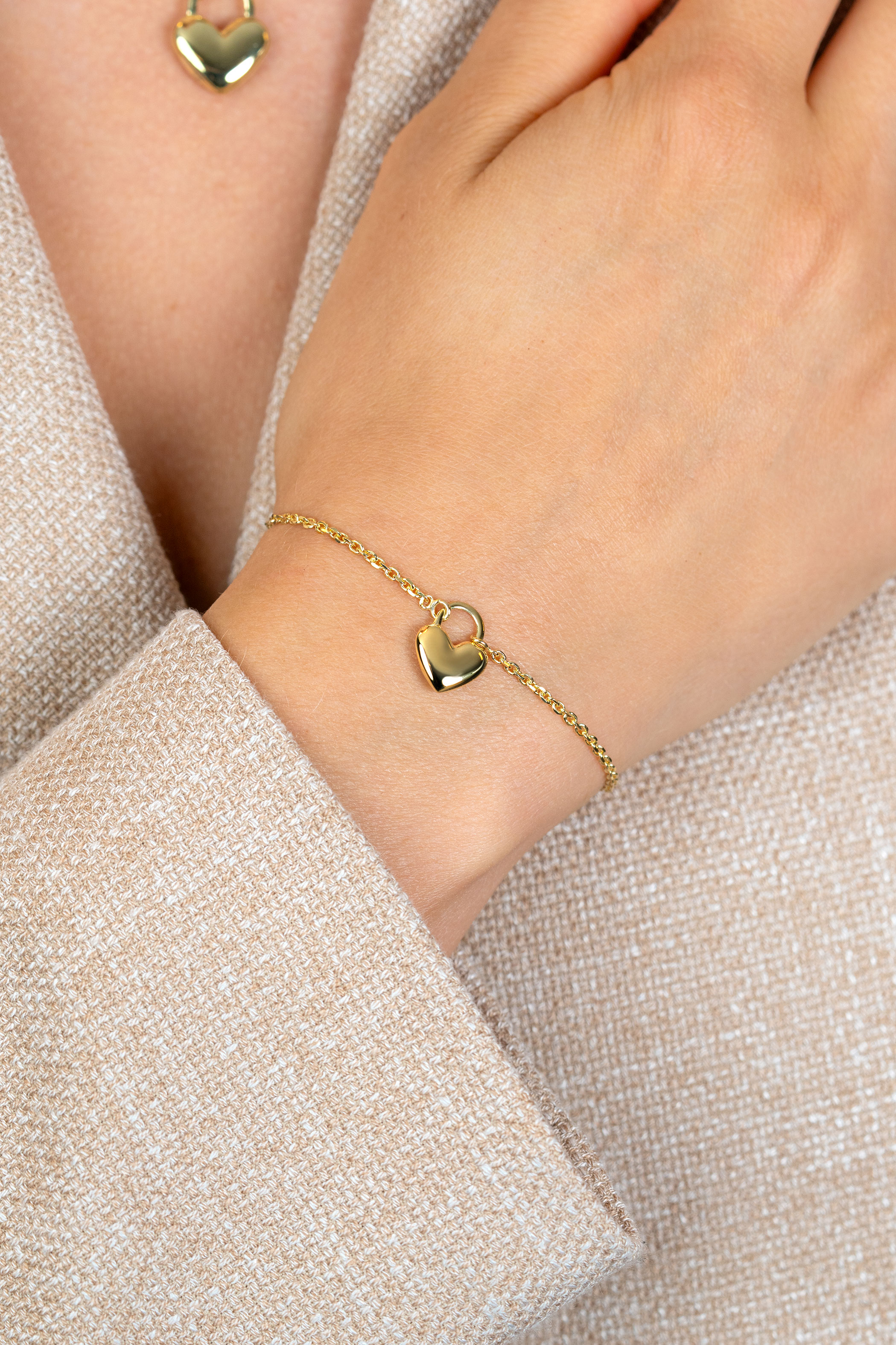 ZINZI vergoldetes Silberarmband mit herzförmigem Schlossanhänger, 17-20 cm ZIA2673G