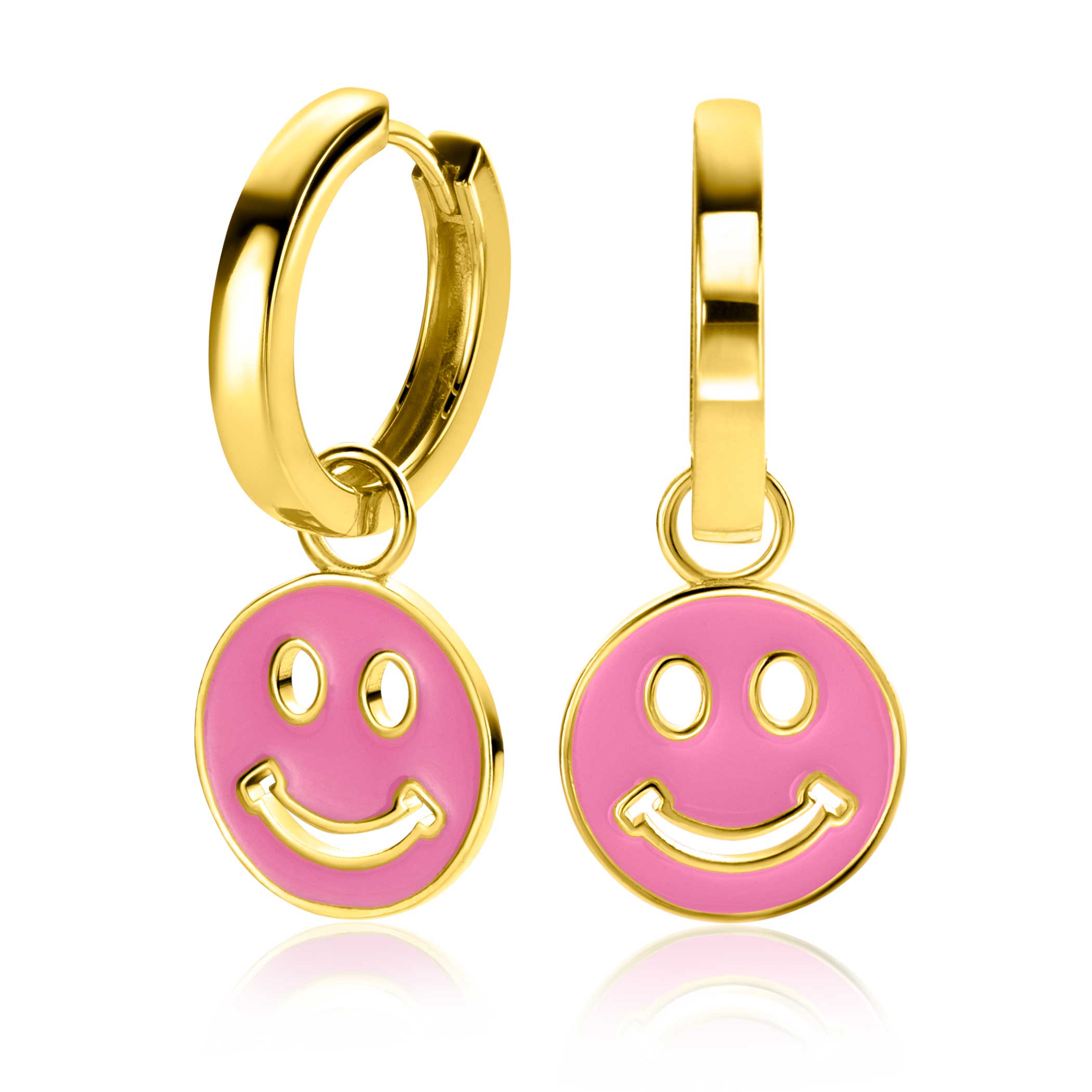 ZINZI zlv. oorbedels  Smiley geel verguld roze