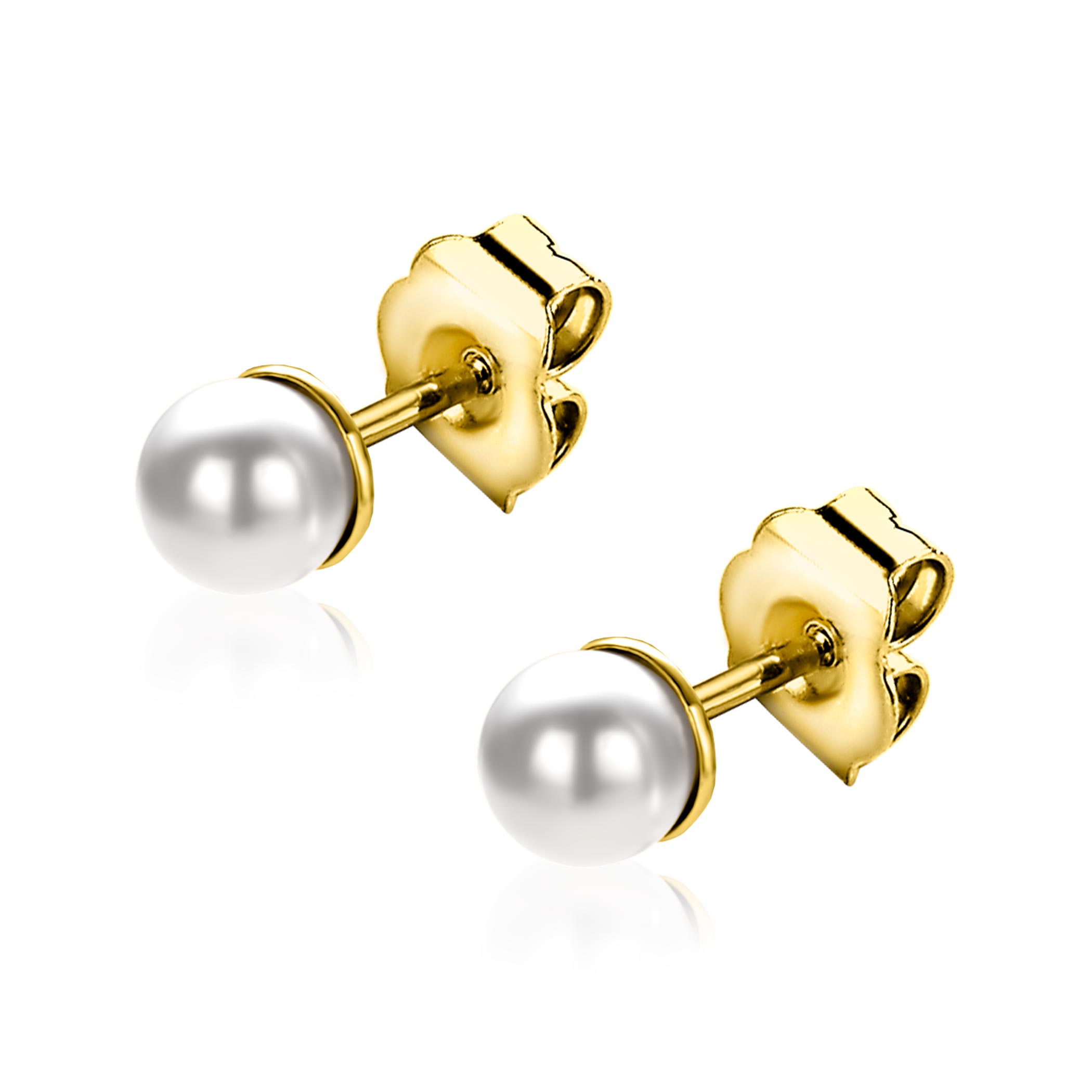 ZINZI silberne gelbvergoldete Ohrstecker 6mm weiß Perle ZIO1317Y