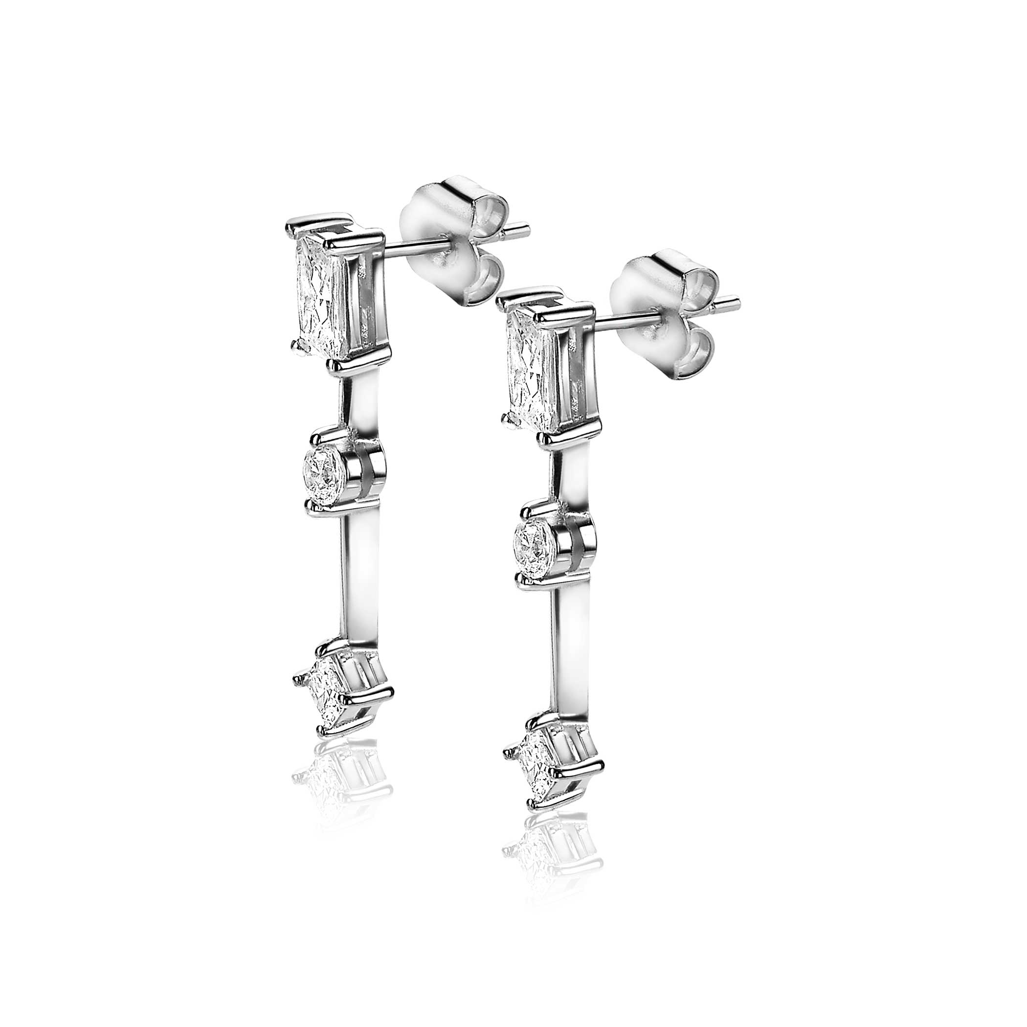 ZINZI silberne enge Ohrhänger 22mm rund quadratisch Rechteck  weiß 22mm ZIO2044