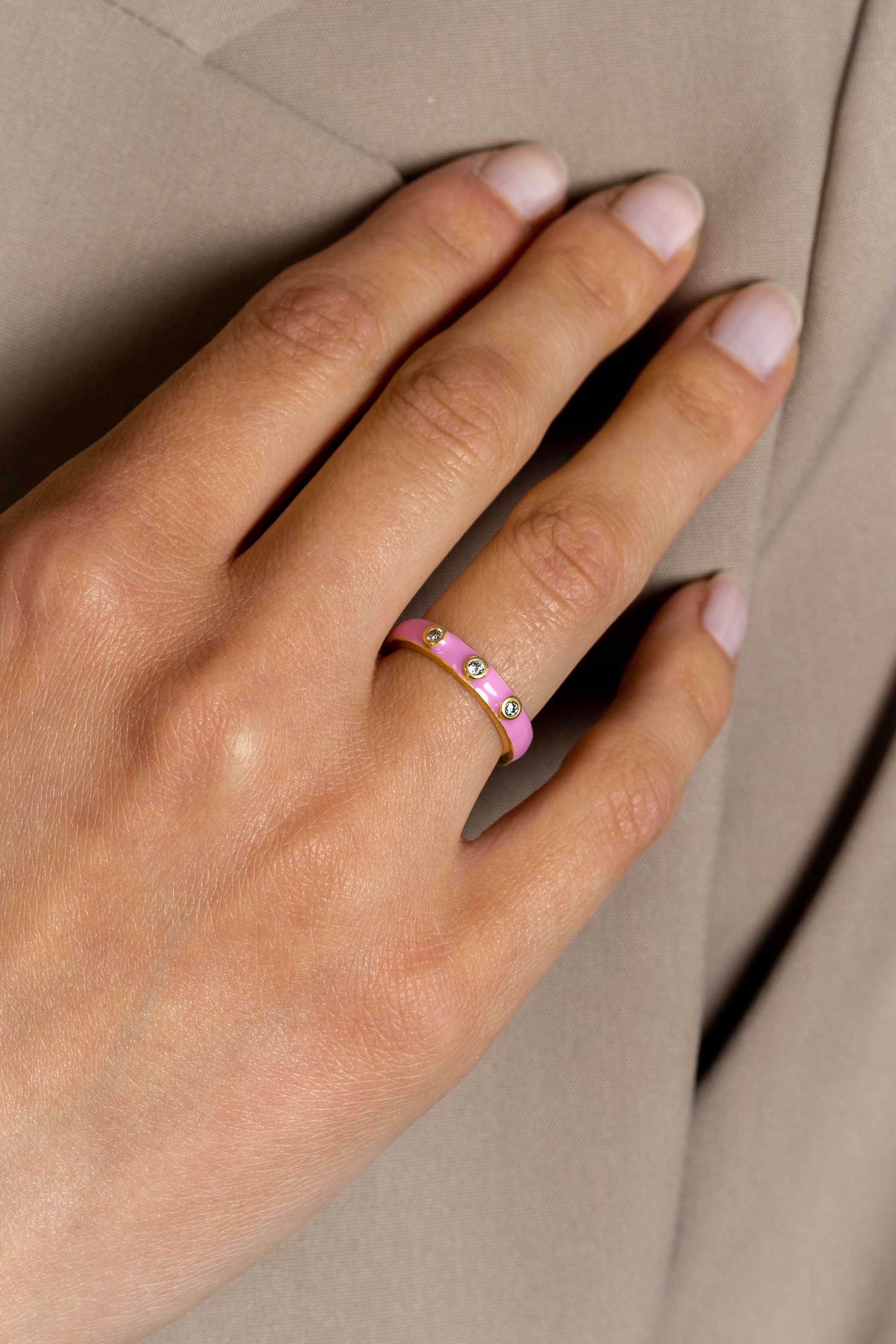 ZINZI zlv. aanschuifring roze emaille zirc.3mm mt.62