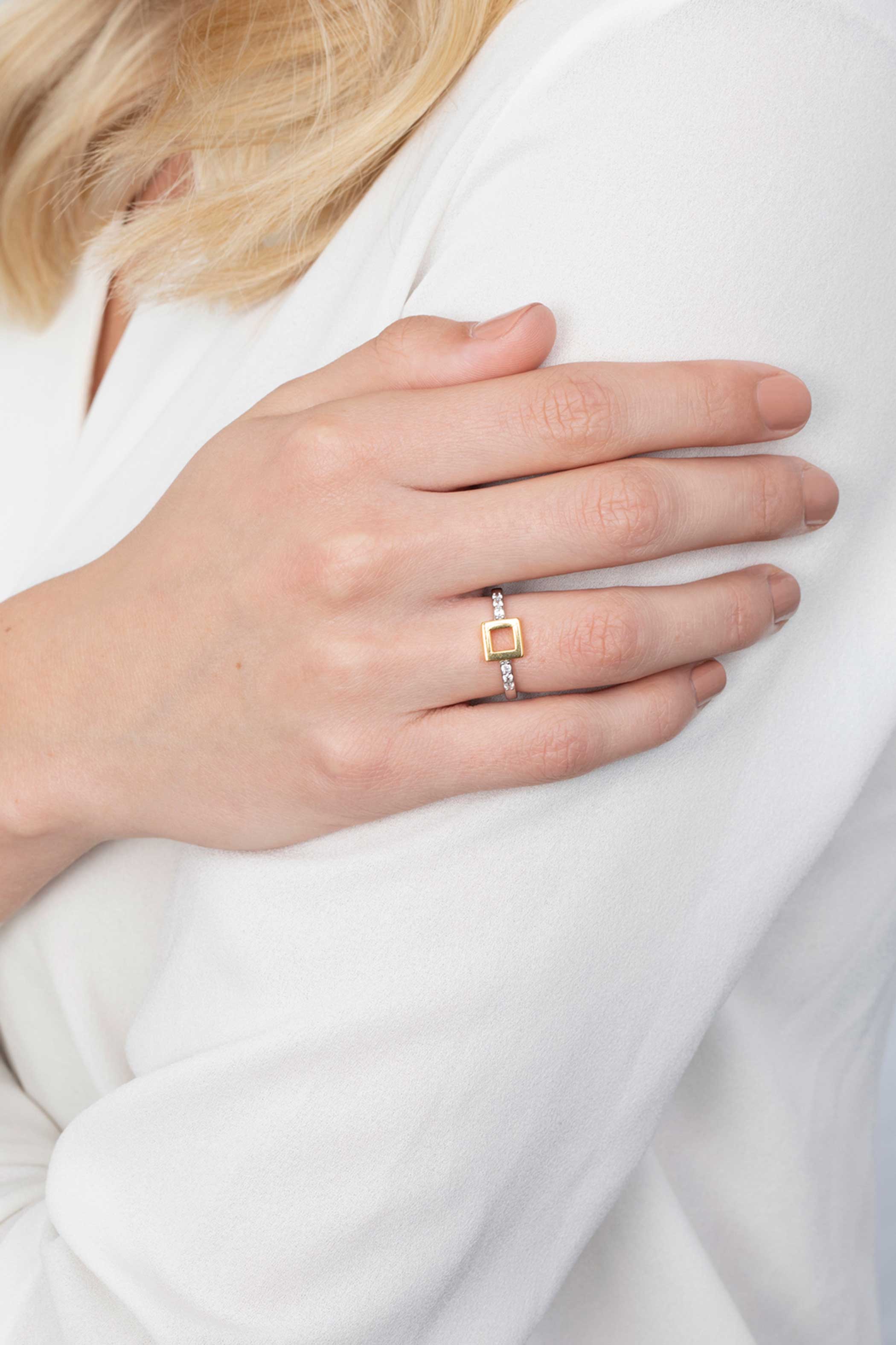 ZINZI silberner Ring gelb vergoldet viereckig weiß ZIR1862G