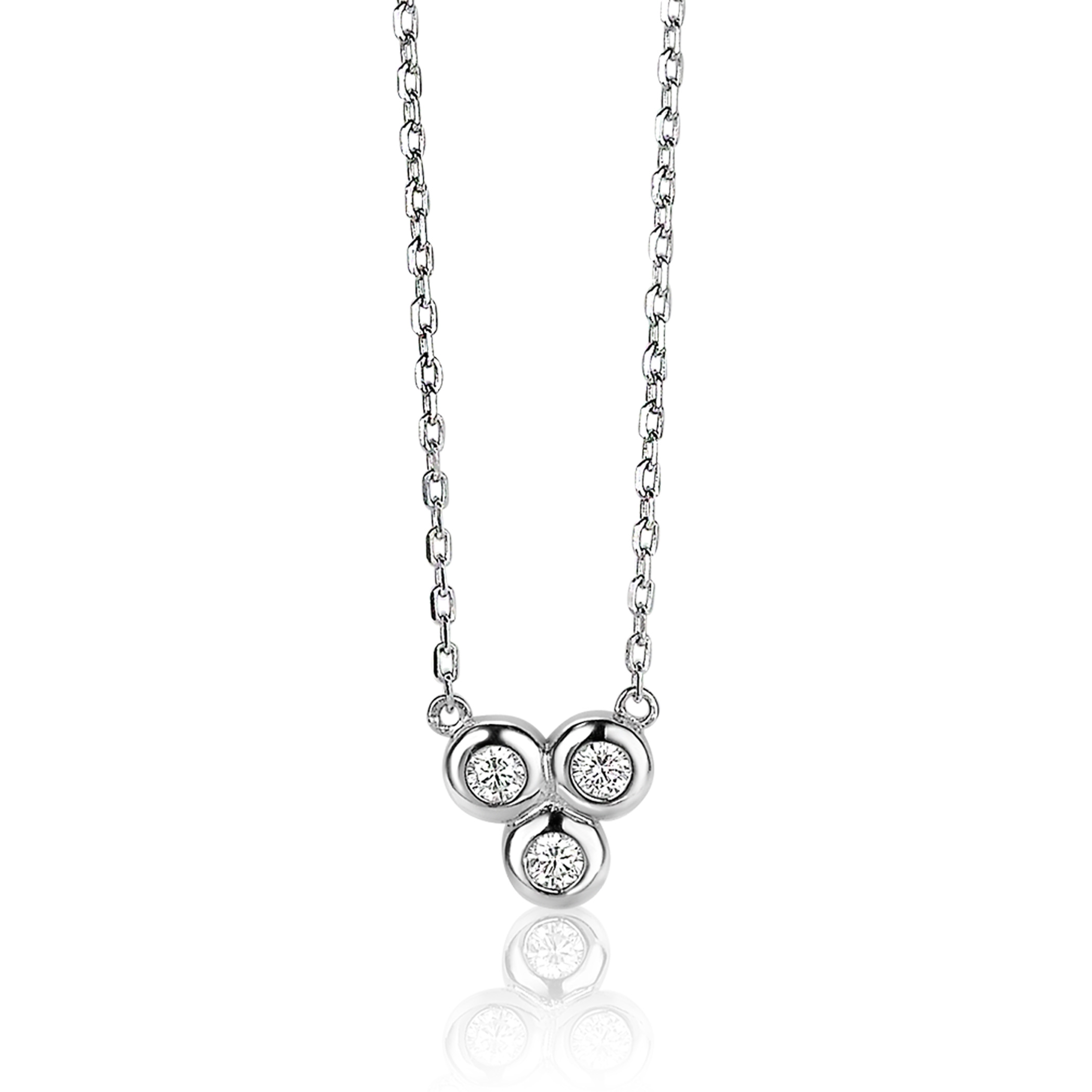 ZINZI silberne Kette 45cm mit Anhängerrund  weiß ZIC1442