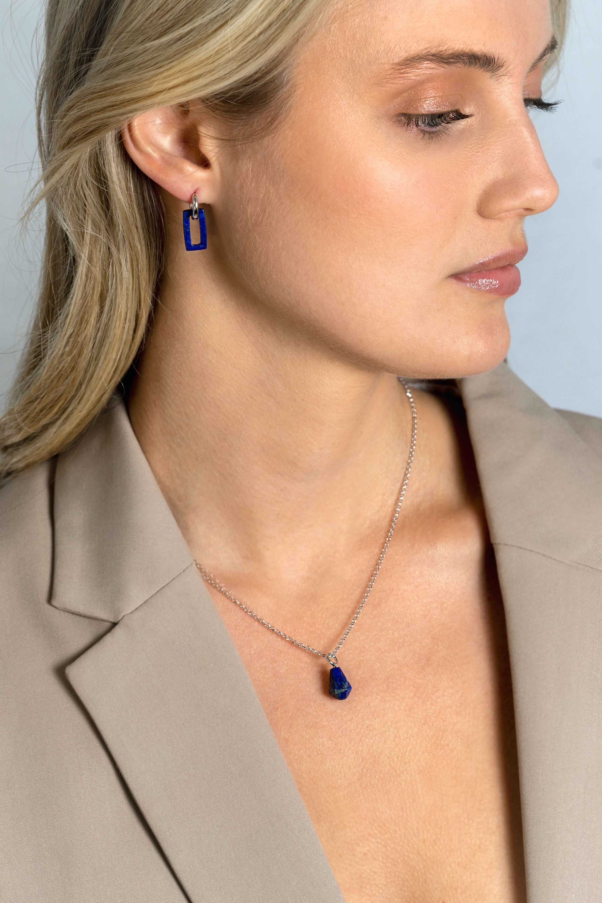 ZINZI zlv. oorbedels lapis lazuli rechthoek