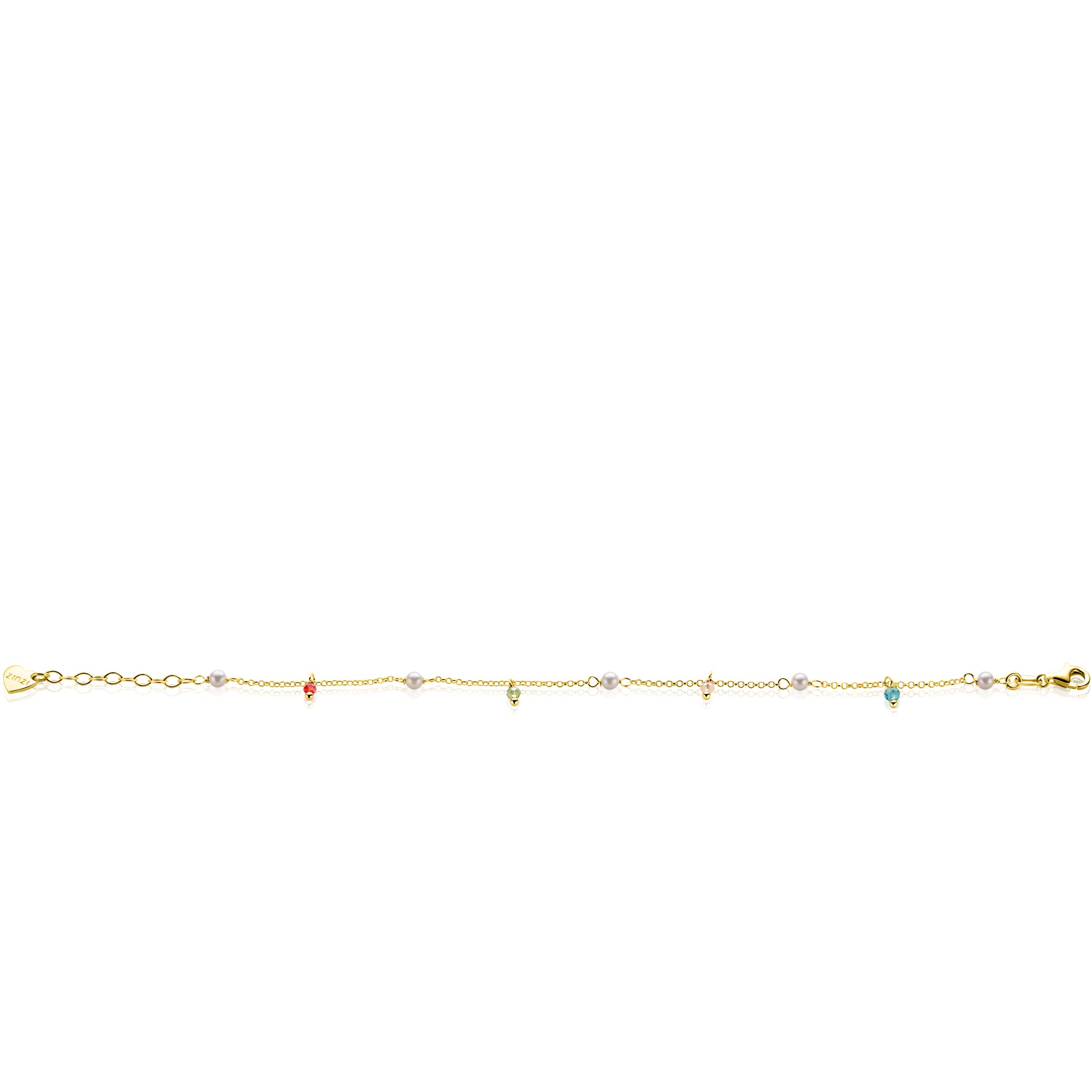 ZINZI zlv. armband gg.verg.parel en kleursteentjes