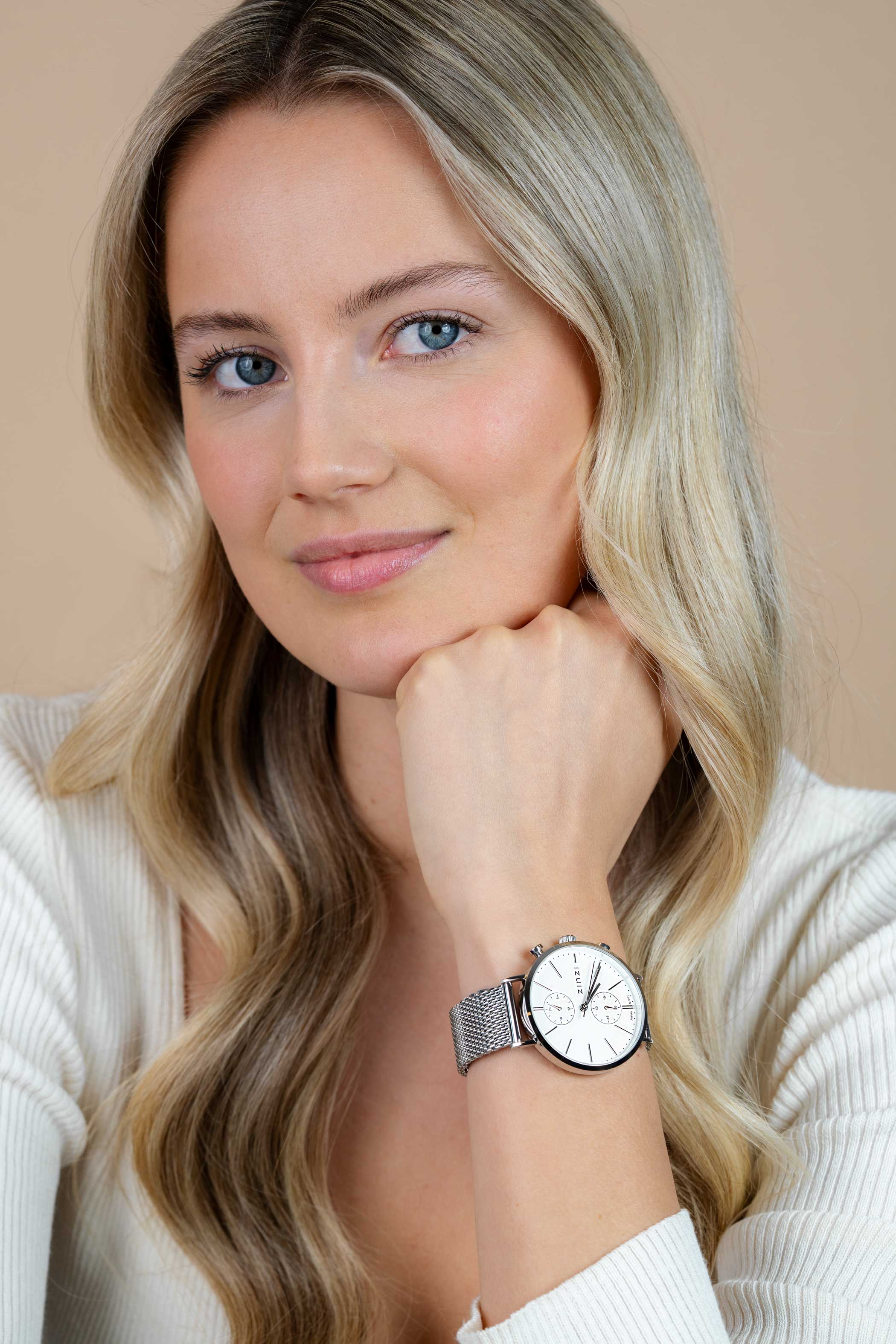 Zinzi Traveller dual time slv w.plt wit/stln.mesh