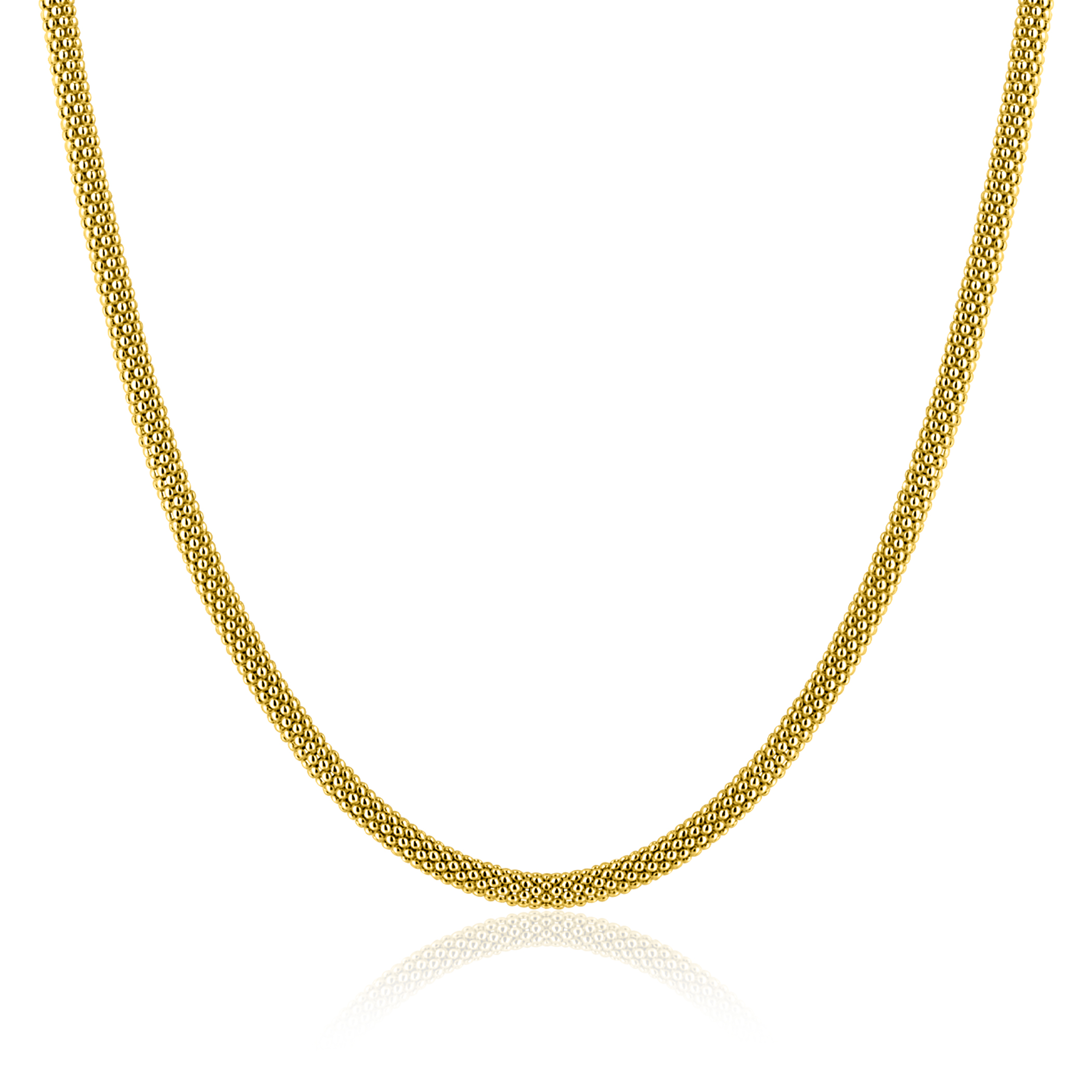 ZINZI zlv. collier gg.verg.fijne popcorn 3mm 42cm