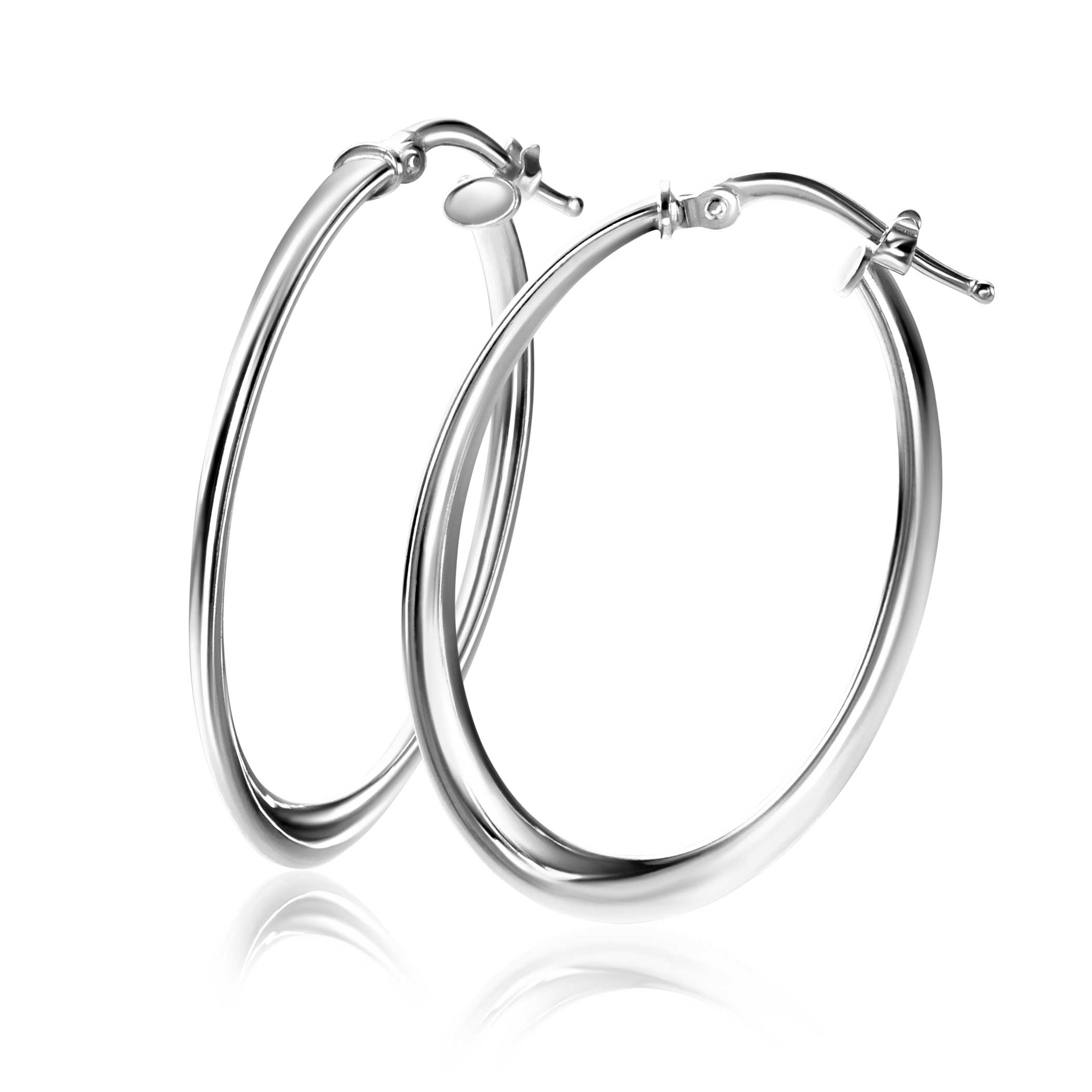 33mm ZINZI Silber-Creolen mit gedrehtem Rohr und praktischem Verschluss ZIO-BF96