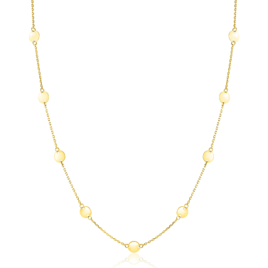 ZINZI Gold 14 Karat goldene Kette mit zarten Jasseron-Gliedern und neun runden glatten Plättchen, 5mm breit, 42-45cm ZGC503
