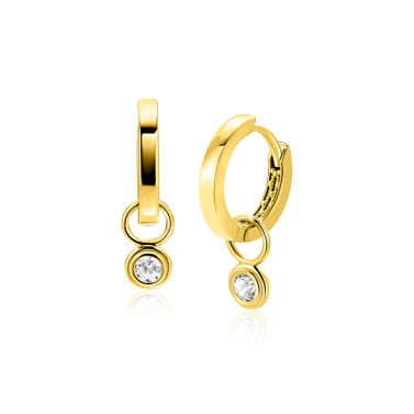 ZINZI GOLD oorbedels zirc.rond in bewerkt kastje