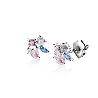 ZINZI zlv. oorknopjes fant.roze/paars/blauw/zirc
