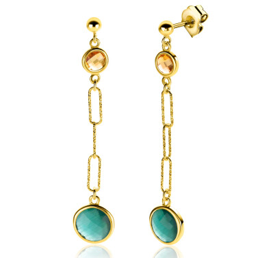 ZINZI zlv. oorstekers lang met groen en geel zirc.