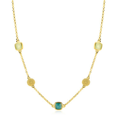 ZINZI zlv. collier gg.verg. met groen en bew.plaatjes