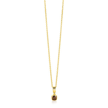 ZINZI zlv. gg.verg.collier hanger vierkant bruin zirc.