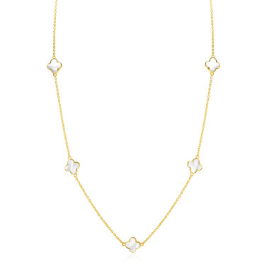 ZINZI zlv. collier gg.verg. met 5 parelmoer klavers
