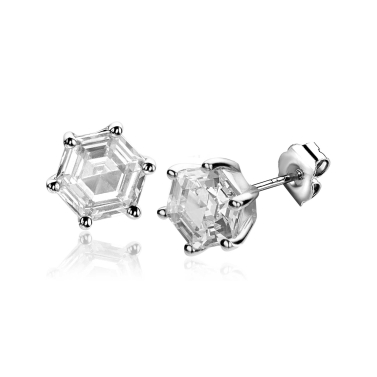 ZINZI silberne Ohrstecker Hexagon met weiße zirconia 7mm ZIO2259