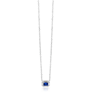 ZINZI zlv. collier rechthoek blauw en zirconia's