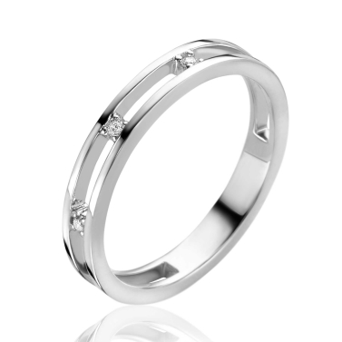 ZINZI zlv. ring twee banen / 3x zirc.ertussen mt.62
