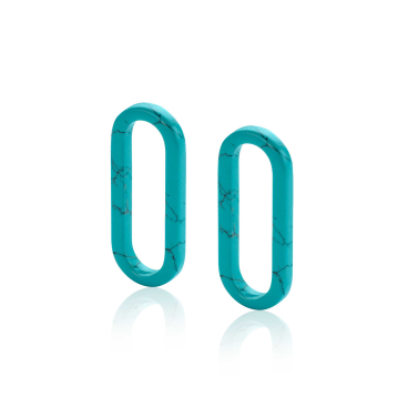 ZINZI zlv. oorbedels turquoise ovaal 20mm lang