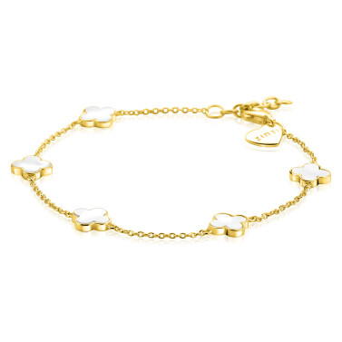 ZINZI zlv. gg.verg.armband met 5 parelmoer klavers