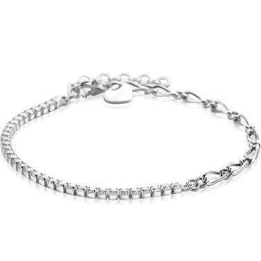 ZINZI zlv. armband half schakels half bezet zirconia's