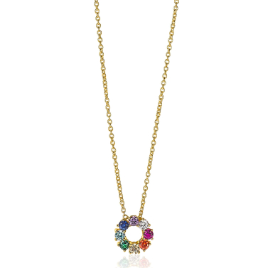 ZINZI Silberhalskette 14 Karat Gelbgold vergoldet 12 mm runder Anhänger Regenbogen ZIC2172