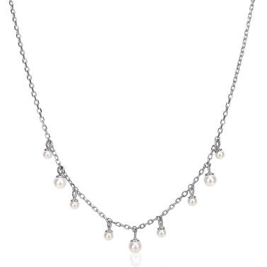 ZINZI Silberkette mit neun runden weißen Glasperlen in verschiedenen Größen, spielerisch auf der Kette verteilt, 40-45 cm ZIC2623