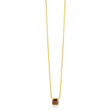 ZINZI zlv. collier gg.verg. met bruine vierkante steen