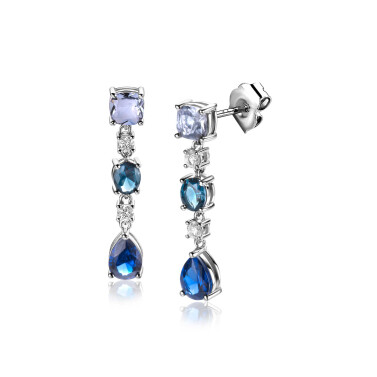 ZINZI zlv. oorstekers lang blauw tinten en zirc.28mm
