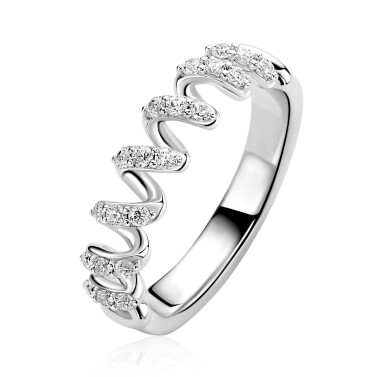 ZINZI zlv. ring wokkel vorm met zirconia's mt.62