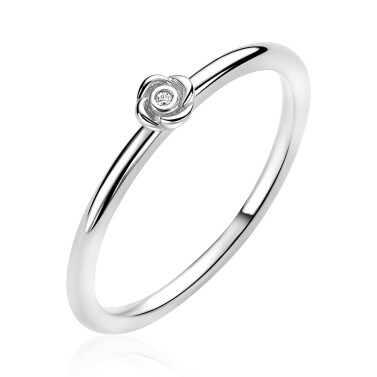 ZINZI zlv. ring met roosje en zirconia mt.62