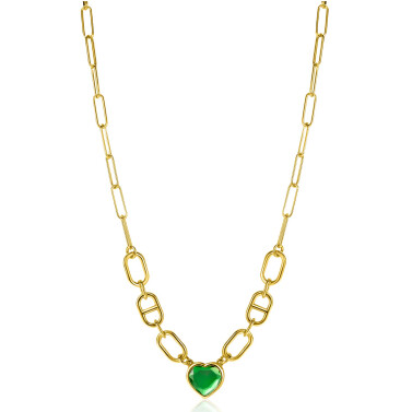 ZINZI zlv. collier gg.verg. met groen hart