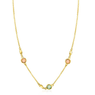 ZINZI zlv. collier gg.verg.blokjes en champ/olijfgroen