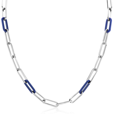 ZINZI zlv. collier paperclip met lapis schakels