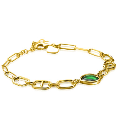 ZINZI zlv. armband gg.verg. met groen hart